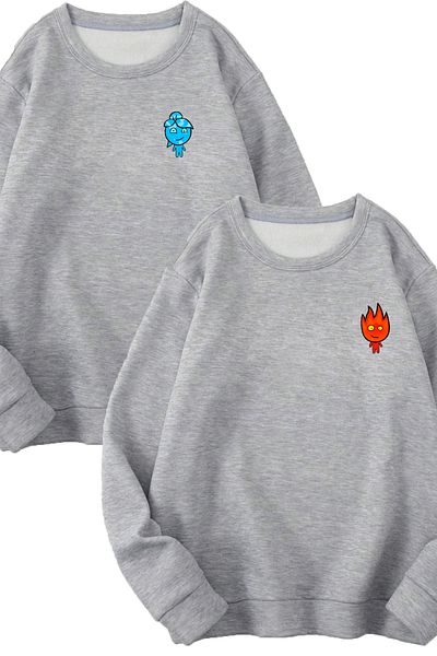 Mythologie Φούτερ 2 τεμαχίων Fire And Water - Φούτερ με γκρι στάμπα Oversize Crew Neck