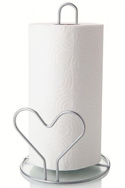usin Chrome Textured Metal Decorative - Hearted WC Bathroom Kitchen Countertop Roll Paper Towel Holder Stand