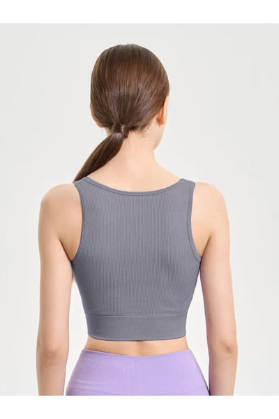 MİSTİRİK Florio Pattern Seamless Knitted Fabric Firming Blouse Biker Crop Pattern Gray Color