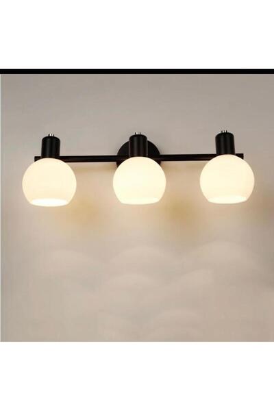 Rsylight Rustik Dekoratif Metal Modern Siyah Tavan Duvar Opal Camlı 3 lü Avize