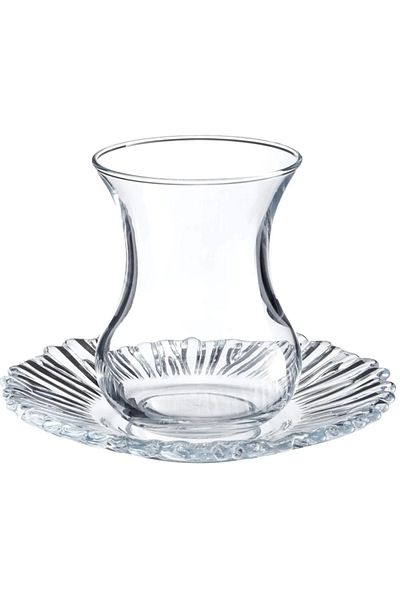 Paşabahçe Aurora 12 Piece Tea Set. Glass Tea Cup and Tea Saucer. Paşabahçe Tea Glass.