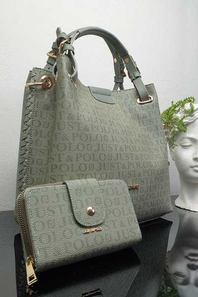 Just Polo حقيبة كتف وحقيبة يد نسائية مضفرة مكونة من 4 أقسام 2180-gd تركيبة خضراء