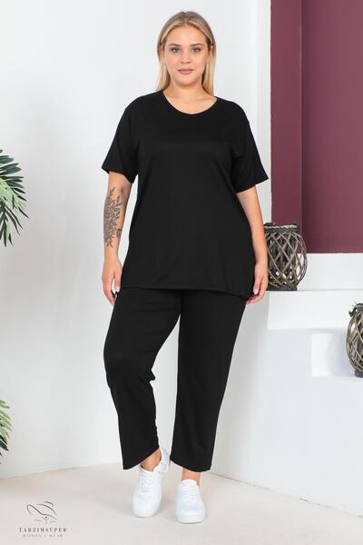 tarzımsüper Set de 2 piese, model confortabil, mărime mare, pantaloni cu talie elastică, tunică, tricou, set de două partea de jos