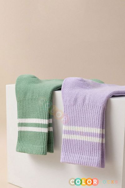 Color Socks Комплект дамски колежански чорапи на райета в пастелни цветове (ДОПЪЛНИТЕЛЕН КОМФОРТ)