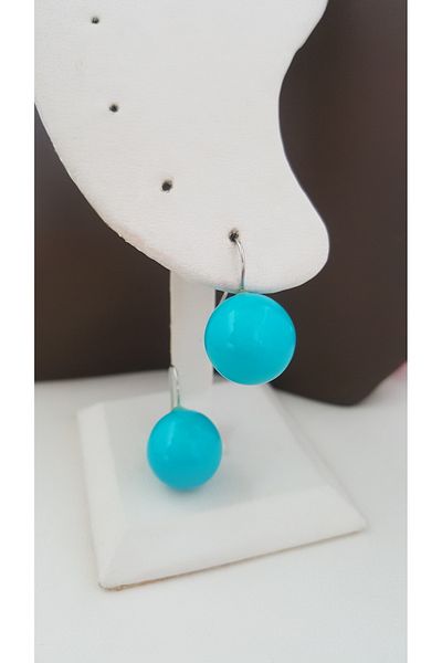 Lenanica Steel Hook Acrylic Ball Earrings Turquoise Color