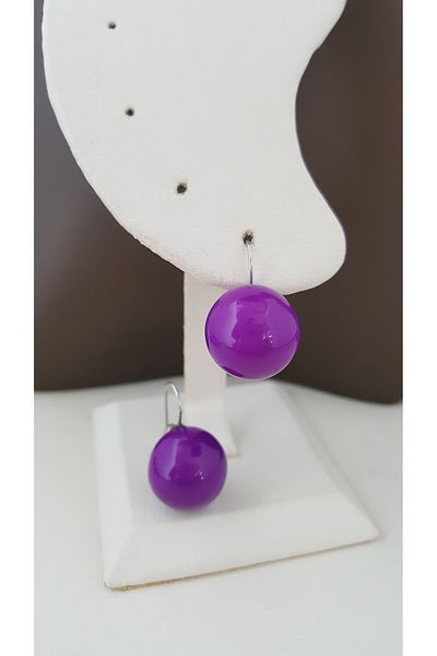 Lenanica Steel Hook Acrylic Ball Earrings Purple Color