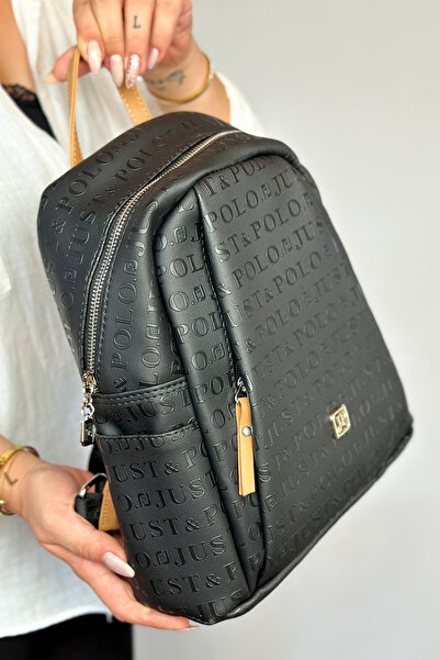 Just Polo حقيبة ظهر نسائية كبيرة الحجم باللون الأسود من طابا تحتوي على 9 حجرا...