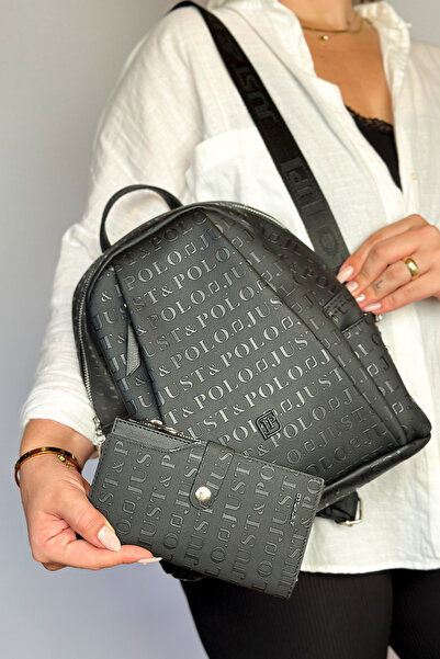 Just Polo حقيبة ظهر نسائية كبيرة الحجم باللون الأسود مع 9 مقصورات مناسبة للاس...