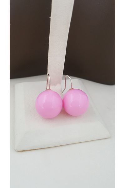 Lenanica Steel Hook Acrylic Ball Earrings Pink Color