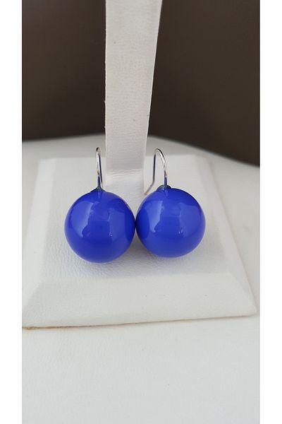 Lenanica Steel Hook Acrylic Ball Earrings Parliament Blue