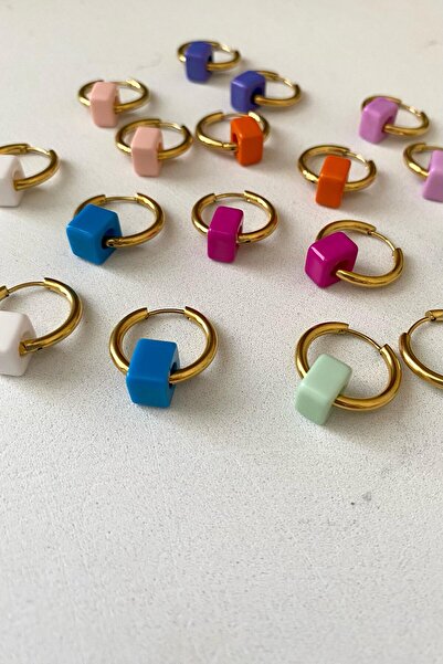 SilverStone Steel Earrings - Fuchsia Colored Basement Beaded Steel Hoop Earrings