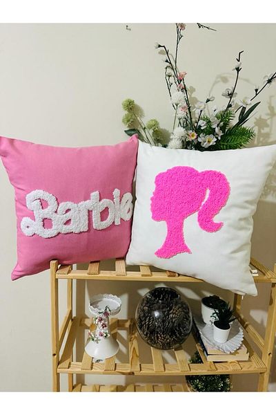 punchatolyem BBQ HAND EMBROIDERED 100% handcrafted pillowcase decorative double set ecru pink color
