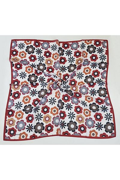 Modakaşmir Daisy Patterned Soft Cotton Scarf Claret Red