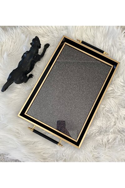 YENİLİK HOME Siyah Simli Çay Tepsisi,çay Tepsisi,lüks Çay Tepsisi
