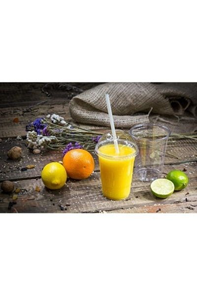 İhtiyaç Limanı 350cc Thick Pet Plastic Lemonade Milkshake Cold Coffee Glass 50 Pieces with Lid