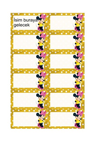 EyER Shoping Minnie Kitap Defter Okul Etiketi 48 Adet Kesimli(ad-soyad istekli)