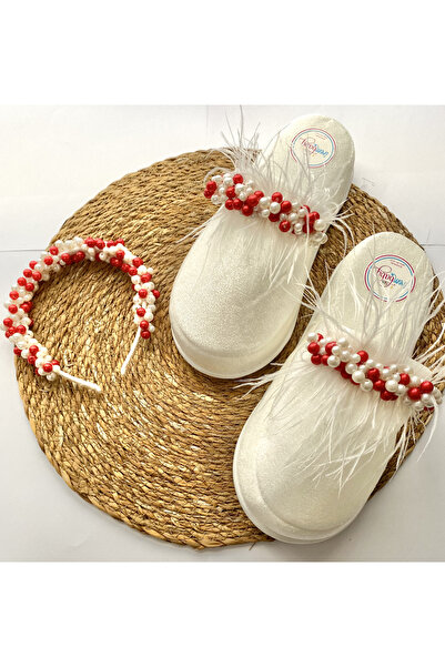 irembaby Anne Lohusa Seti Kırmızı İncili Tüylü Lohusa Tacı ve Lohusa Terliği ...