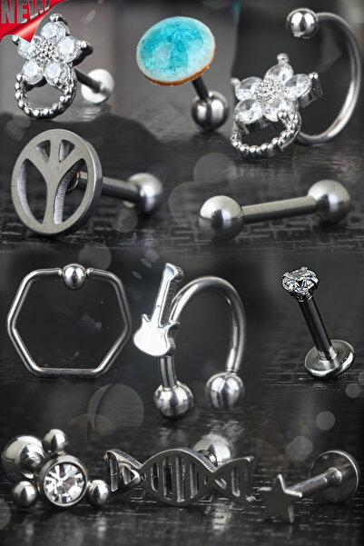 depozoom Yeni Set Piercing 11 Adet Tragus Kıkırdak Ve Tüm Kulak Için 1 Adet Sürpriz Ürün Sınırlı Sayıda