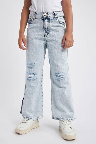 DeFacto Pantaloni de jeans pentru fete cu detaliu rupt cu picioare late - Z4708a623au