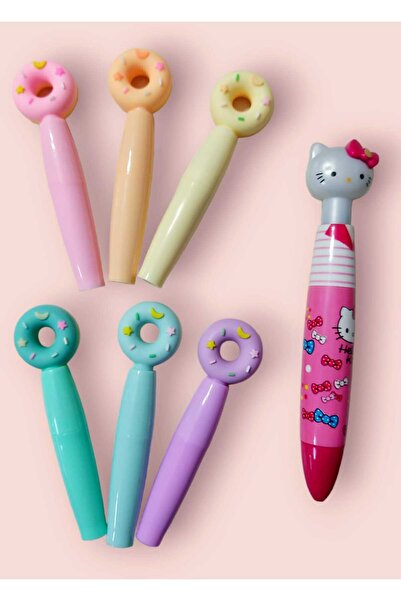 sevgi kırtasiye Donut 6 Lı Fosforlu Kalem Seti Tükenmez Kalem Hediyeli