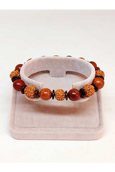 Yasamtohumu Design unisex din lemn de 10 mm - brățară de nucă de cocos, Rudraksha și lemn de sânge (39665)