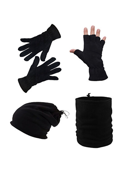 Mrey الرجال 4 قطعة أسود الحراري الشتاء الصوف قطع نصف اصبع قفازات الرباط بيريه الرباط طوق الرقبة مجموعة دعوى