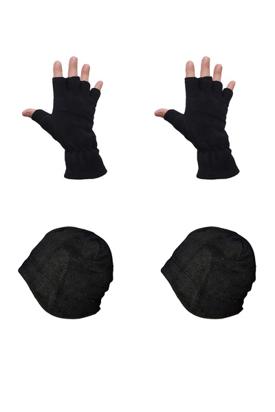 Mrey Men's 4-Piece Thermal Fleece Black Winter Cut-Finger Gloves - Double Lay...