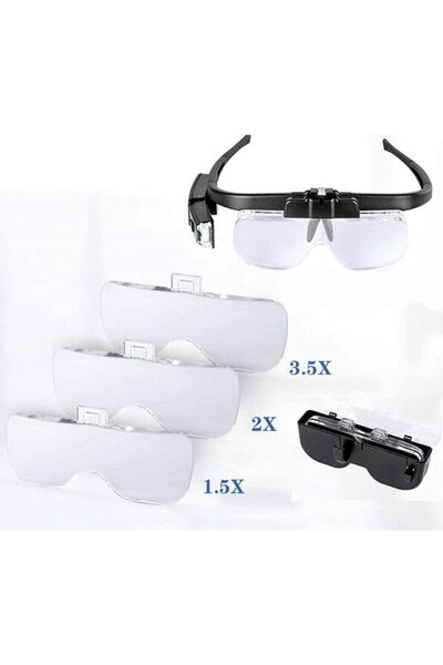 Tahtakale Dünyası Büyüteç led ışıklı şarjlı gözlük tipi 3 lensli kullanışlı b...