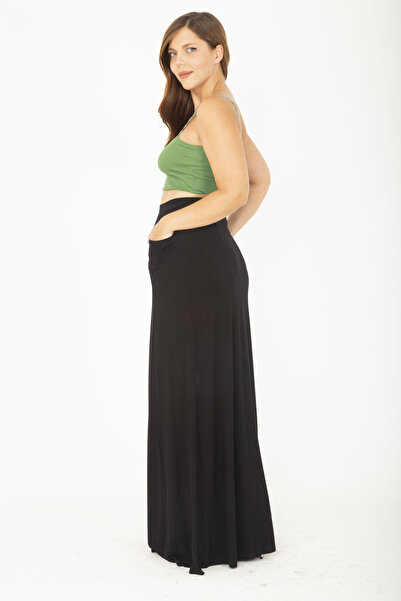 Şans Dámska veľká čierna maxi sukňa s elastickým pásom a predným vreckom, detail 65N36808