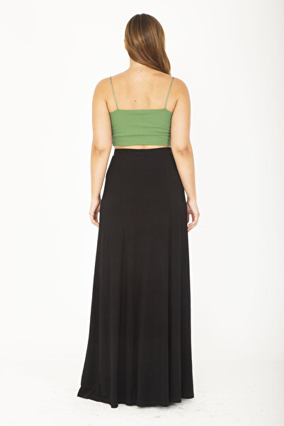 Şans Dámska veľká čierna maxi sukňa s elastickým pásom a predným vreckom, detail 65N36808