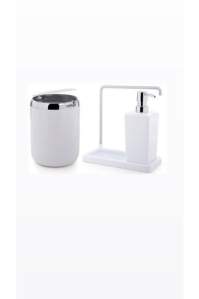 Ansan Primanova Luna Sponge, Hanger, Liquid Soap Dispenser and Waste Bin Kitchen Set White