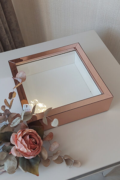Verda Çerçeve 25x25 Cm Rosegold Ledli Derin Gül Çerçevesi! Gül Kutusu! Hkmtic...