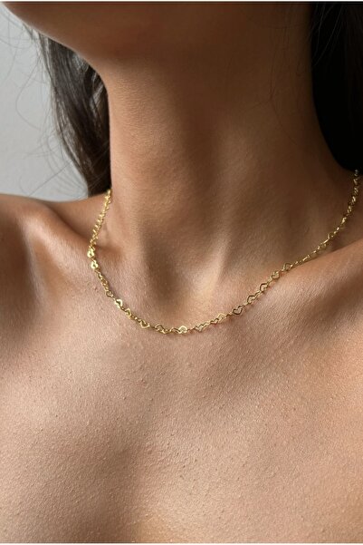 Claritas Takı Kadın Altın Kaplama Minimal Choker Kalp Zincir Kolye