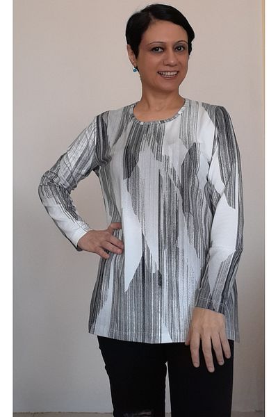 Mertcan Butik White and black printed round neck combed cotton Viscose T-shirt