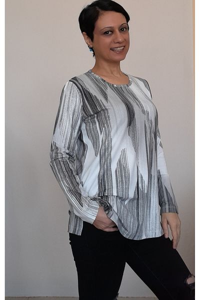 Mertcan Butik White and black printed round neck combed cotton Viscose T-shirt