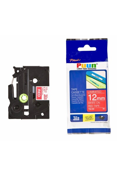 PUUN Brother P-Touch TZE-435 12mm X 8m alb pe roșu compatibil cu laminare bandă de etichete