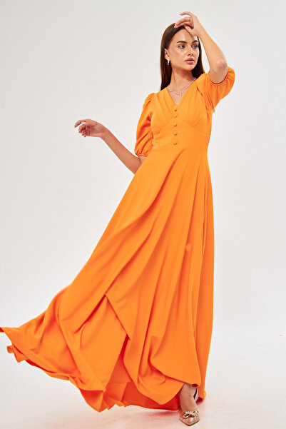 Bidoluelbise V-Neck Bodice with Belt - Chest Pleated Maxi Dress