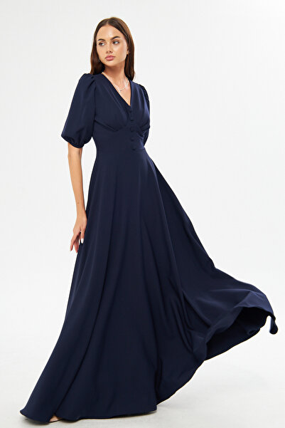 Bidoluelbise Rochie de lungime maxi din țesătură fluidă, cu mânecă cu balon, ...