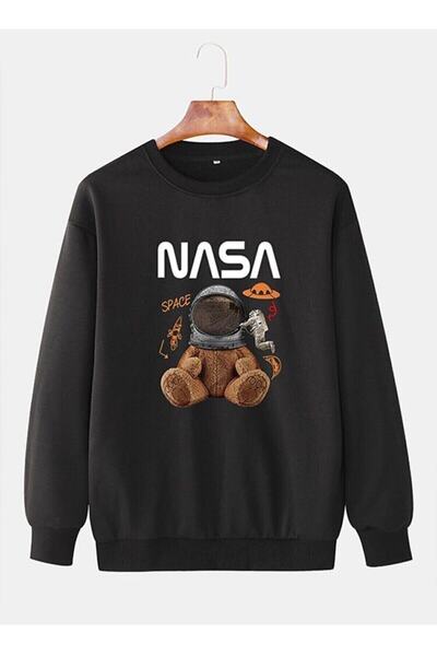 Papatya LUNAVISITA Hanorac unisex oversize negru cu imprimeu Nasa Teddy Bear
