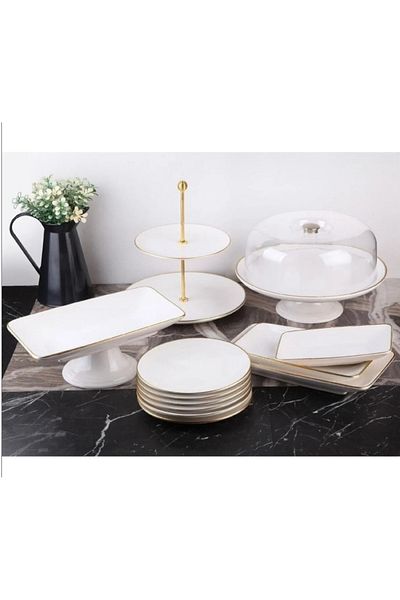 Esta GÖNÜL 13 PIECES WHITE GOLD CAKE SERVICE PRESENTATION DOWRY SET WHITE GOLD EST13
