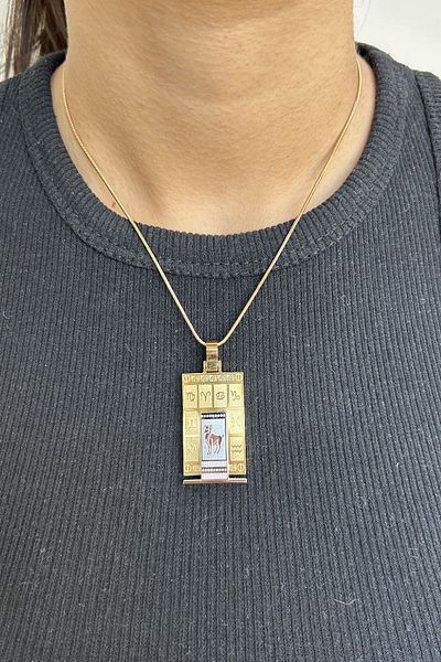 axexuar 316L REAL STEEL GOLD YELLOW ZODIAC HOROSCOPE NECKLACE WOMEN MEN'S TABLET MEDALION NECKLACE UNTARKEN