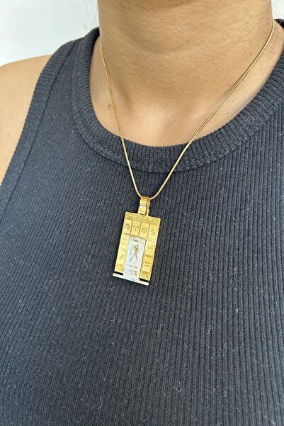 axexuar 316L REAL STEEL GOLD YELLOW ZODIAC HOROSCOPE NECKLACE WOMEN MEN'S TABLET MEDALION NECKLACE UNTARKEN