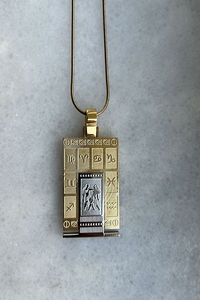 axexuar 316L REAL STEEL GOLD YELLOW ZODIAC HOROSCOPE NECKLACE WOMEN MEN'S TABLET MEDALION NECKLACE UNTARKEN