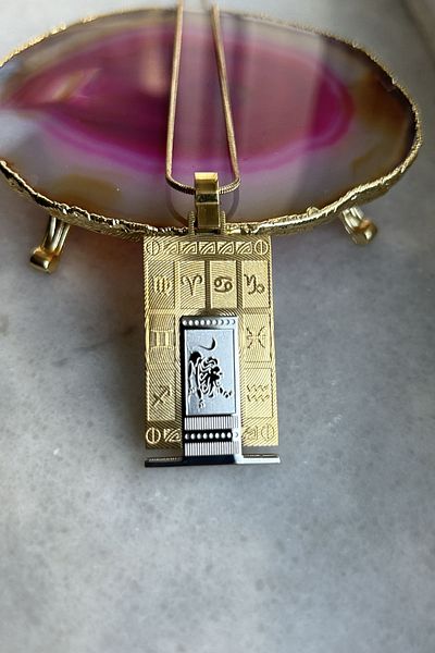 axexuar 316L REAL STEEL GOLD YELLOW ZODIAC HOROSCOPE NECKLACE WOMEN MEN'S TABLET MEDALION NECKLACE UNTARKEN