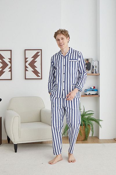 KLY Set pijama nostalgic cu dungi pentru bărbați