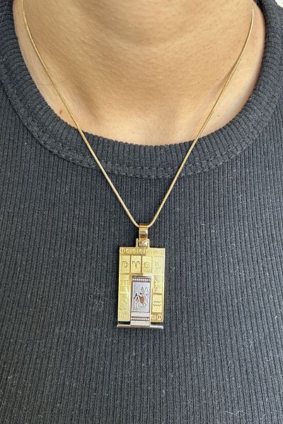 axexuar 316L REAL STEEL GOLD YELLOW ZODIAC HOROSCOPE NECKLACE WOMEN MEN'S TABLET MEDALION NECKLACE UNTARKEN
