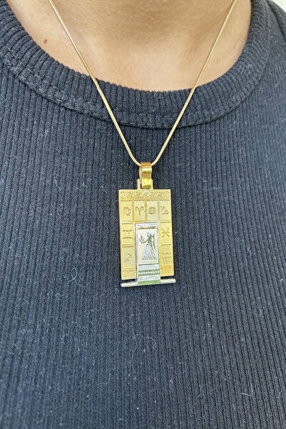 axexuar 316L REAL STEEL GOLD YELLOW ZODIAC HOROSCOPE NECKLACE WOMEN MEN'S TABLET MEDALION NECKLACE UNTARKEN