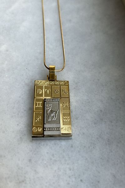 axexuar 316L REAL STEEL GOLD YELLOW ZODIAC HOROSCOPE NECKLACE WOMEN MEN'S TABLET MEDALION NECKLACE UNTARKEN