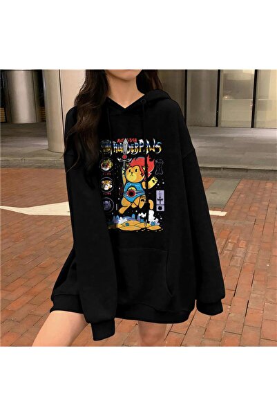 Touz LAGOM FASHION - Thunder Paws Printed Black Unisex Oversize Hooded Sweatshirt