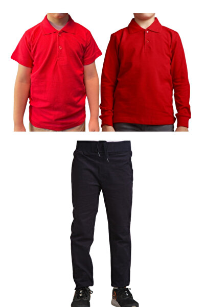 MaviMoure Unisex dečije školske pantalone sa rebrastim strukom Lan + polo kra...